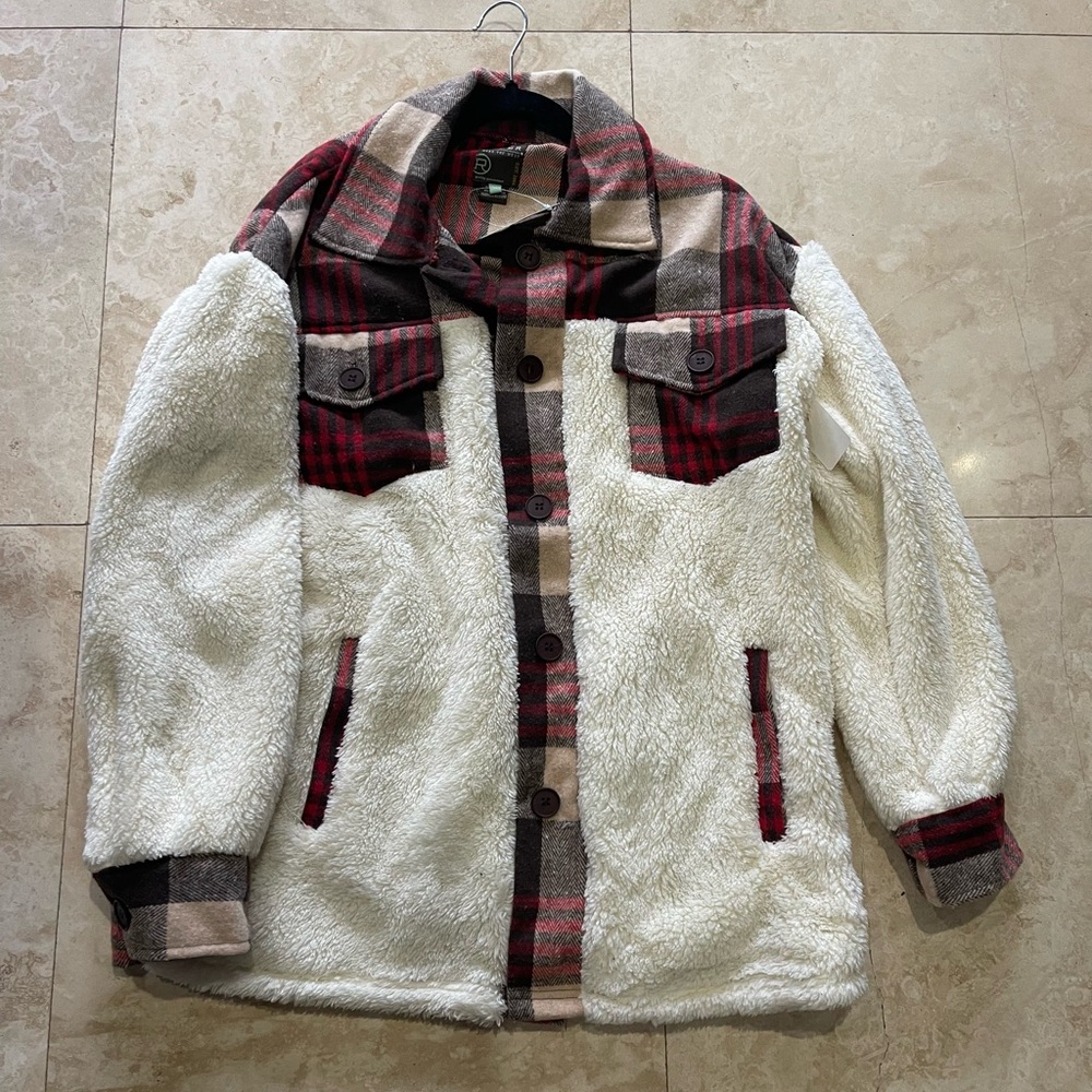 Roper New Cream Sherpa & Red Plaid Light Weight Jacket